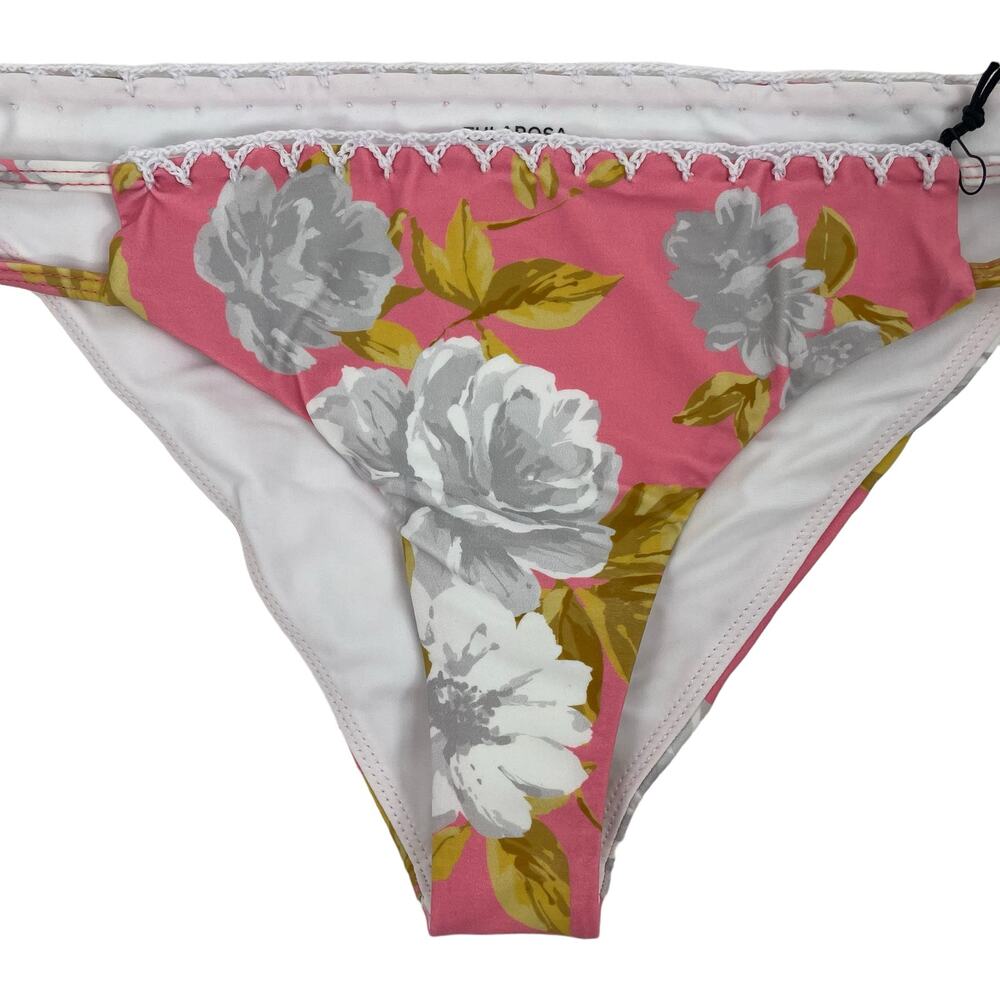 Tularosa Mateo Floral Swim Bikini Bottom Side Cutout Pink Size M - Picture 6 of 9